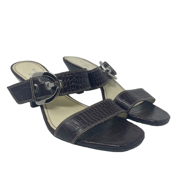 AK Anne Klein Sandals Womens 6.5M iflex Akberlynn‎ Brown Embossed Leather Shoes - Picture 1 of 14